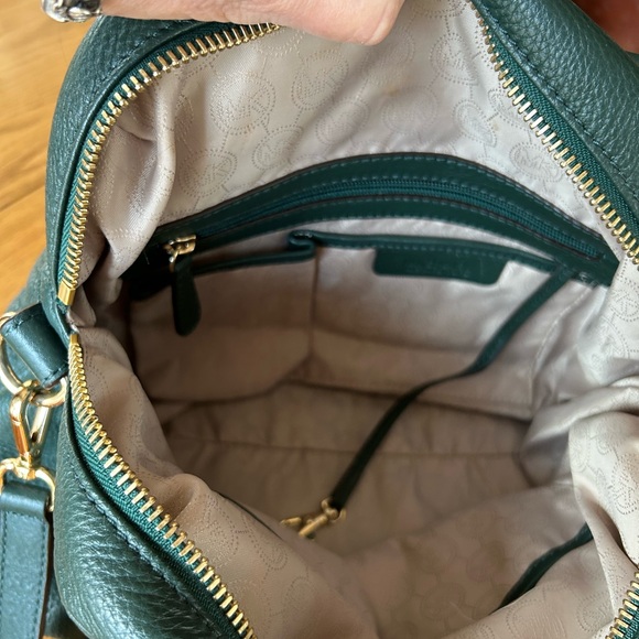 Michael Kors Large Bedford Buckle Bowling Satchel - Forest Green Pebble Leather - Picture 9 of 10